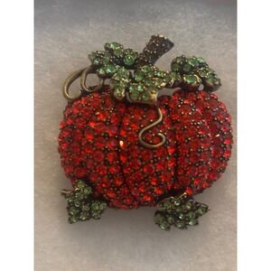 OFF PARK ® COLLECTION round orange  green crystal antiqued gold tone pumpkin